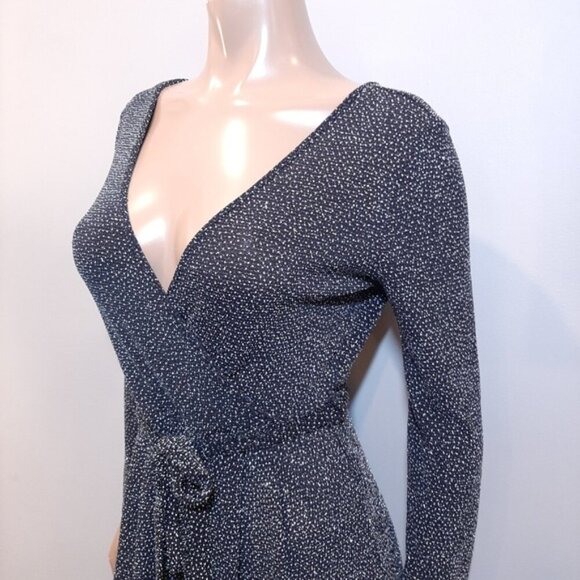 Mandee Sparkle Jumpsuit Long Sleeve Wide Cropped Leg Tie Belted Surplice Glitter - Picture 4 of 14